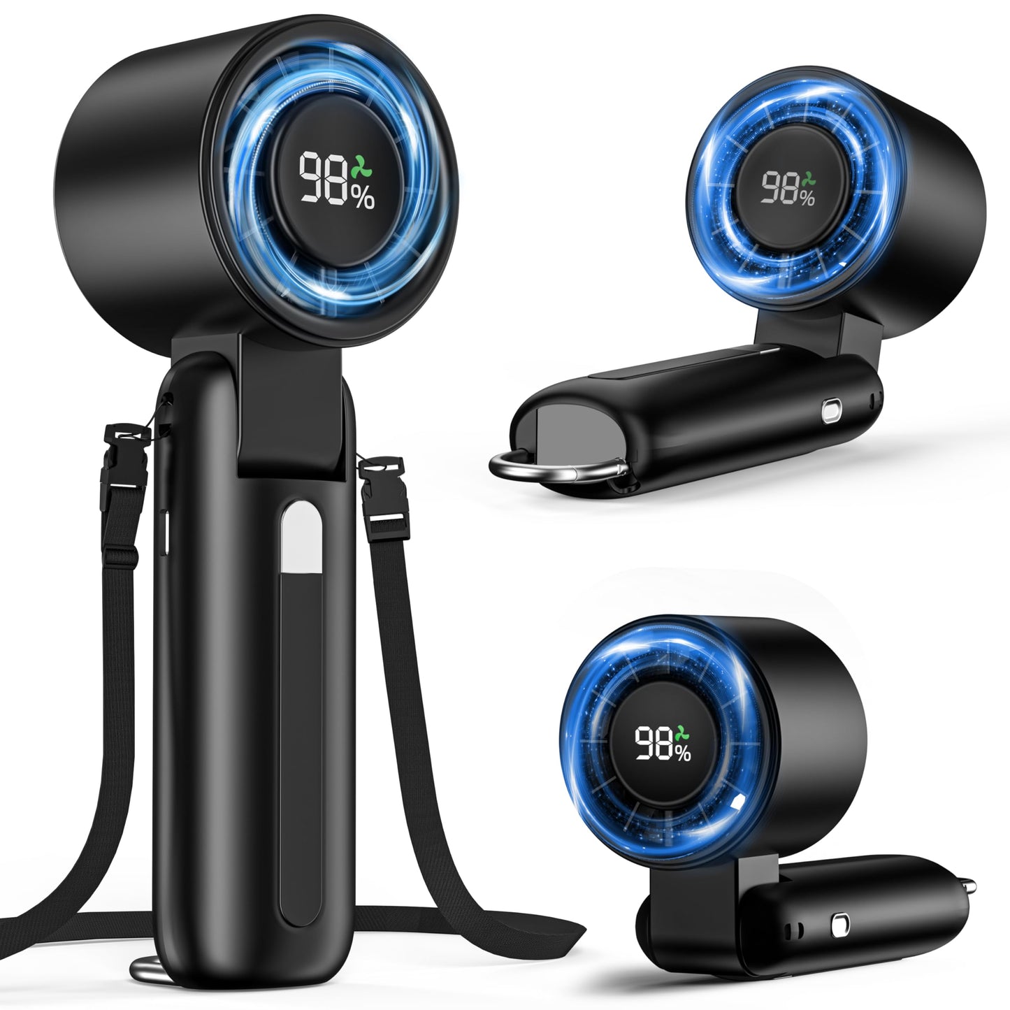4 in 1 Handheld Portable Turbo Fan, 180° Foldable 6-Speed (1-100) Mini Fan, 5000mAh Rechargeable Battery Operated up to 15 Working Hours, LED Display