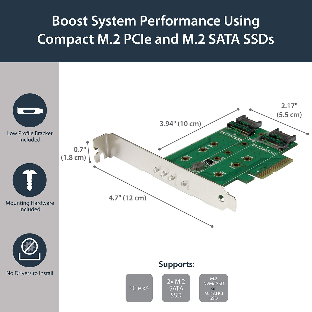 StarTech 3-Port M.2 Adapter, 1x NVMe and 2x SATA III, LEDs (PEXM2SAT32N1)