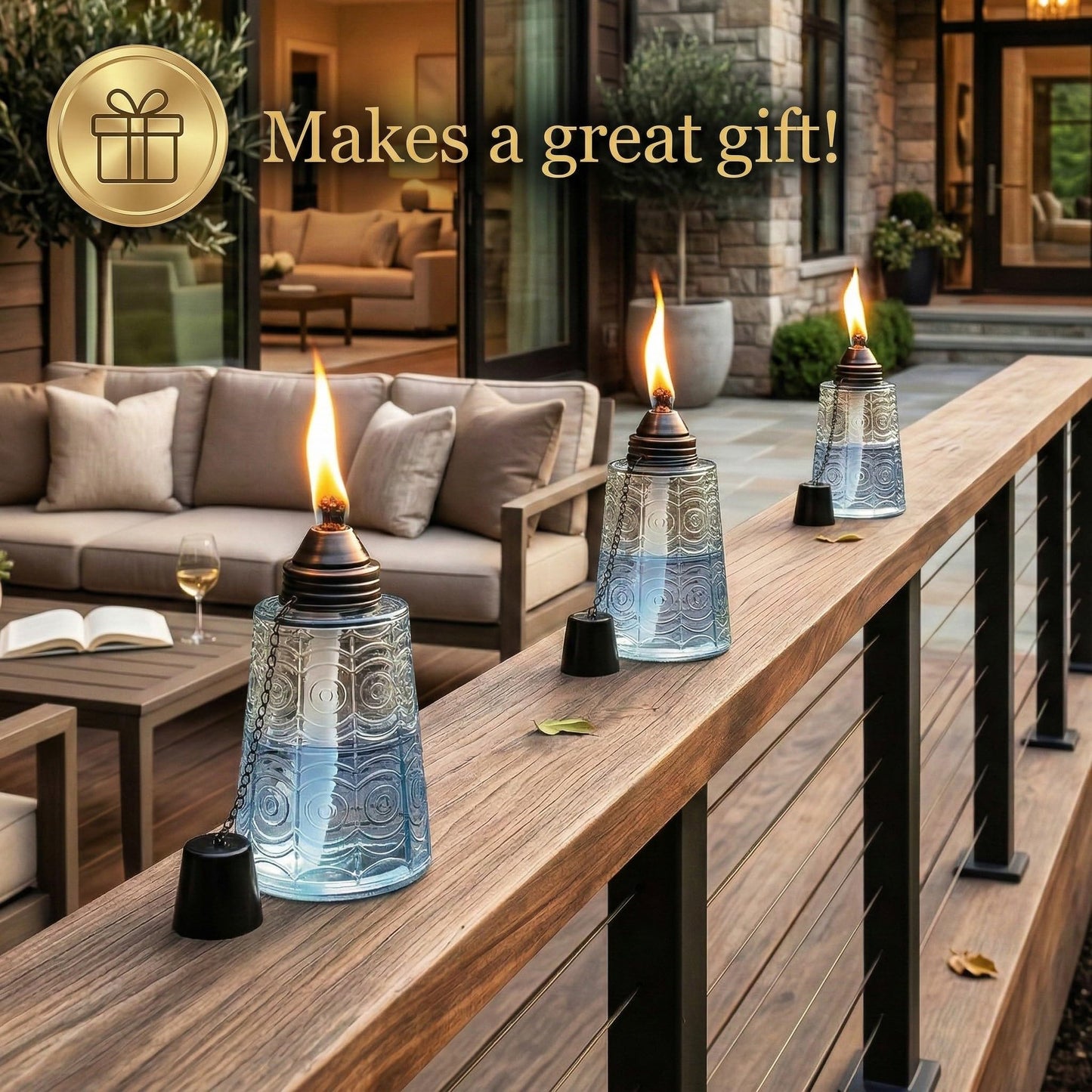 Seraphic Citronella Torches for Outside Patio Table Top Decor, Clear