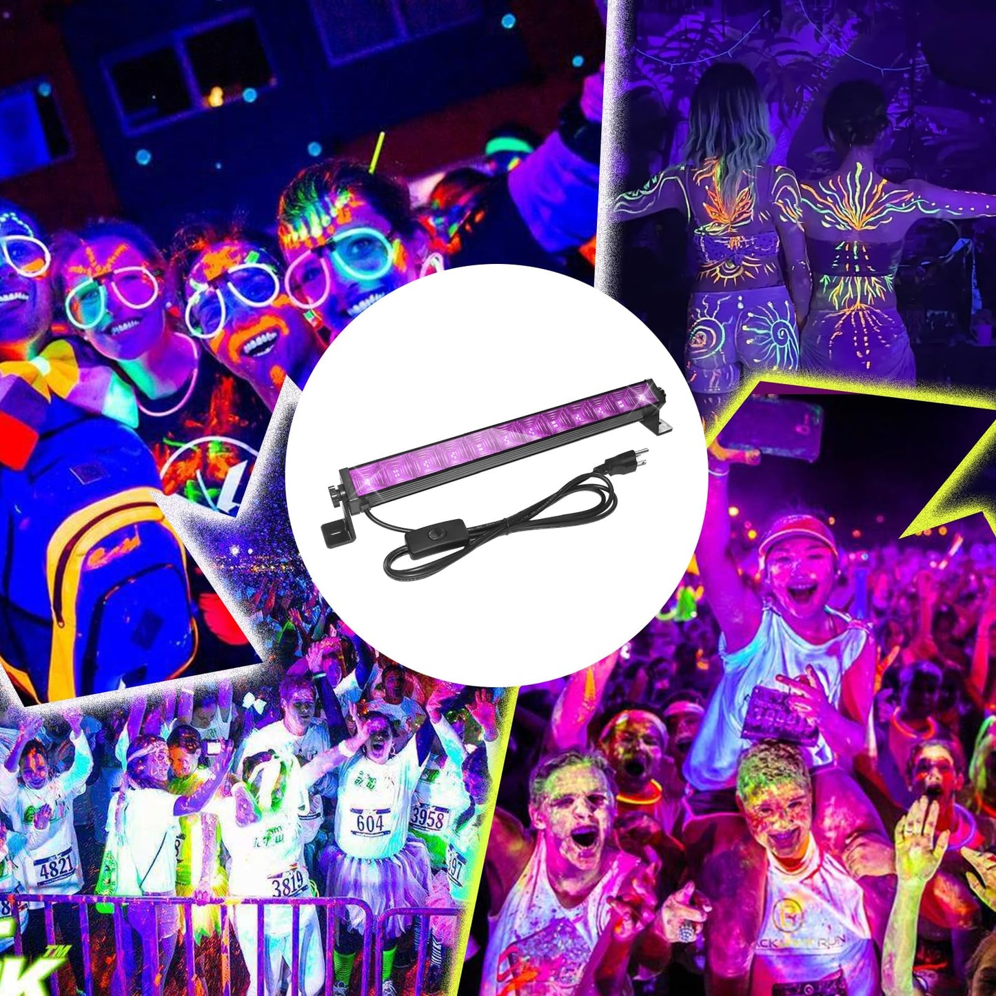 Upgraded 2 Pack 40W LED Black Light Bar,Blacklight with Plug+Switch+6.5ft Cord,Black Lights Party Supplies for Halloween Glow Fluorescent Party