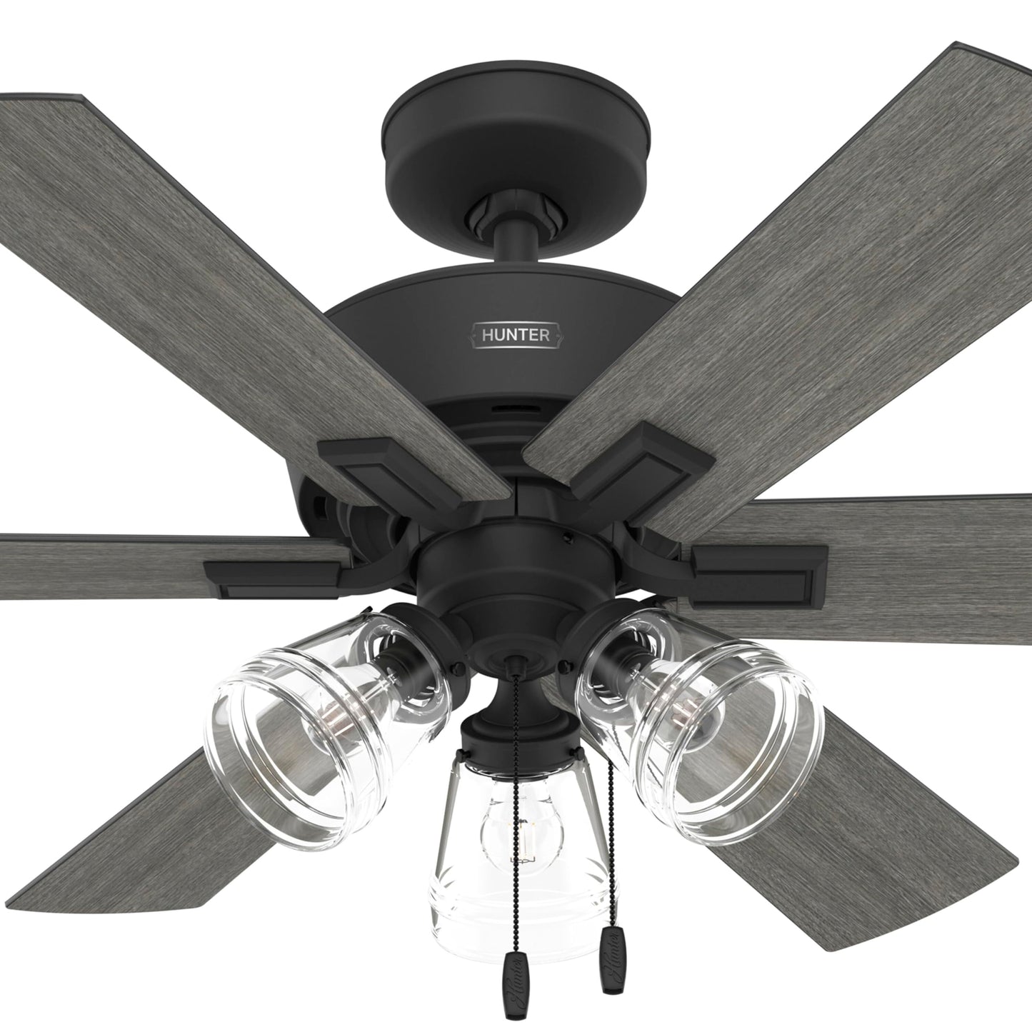 Hunter Fan 44 Inch Matte Black Ceiling Fan with Light, Reversible and WhisperWind motor, Modern Ceiling Fan with 6 Blades for Bedroom, Living Room