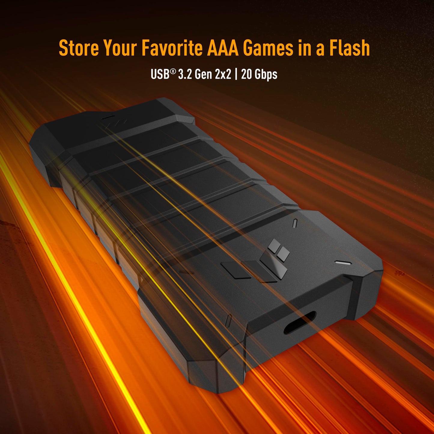 ASUS TUF Gaming A2- USB-C 3.2 Gen 2x2 Portable SSD Enclosure, Dual M.2 NVMe PCIe and SATA, MIL-STD-810H Drop Resistance, IP68 Water and dust