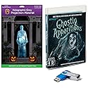 AtmosFX Ghostly Apparitions USB + 5.5' x 9' Large Gray Holographic Screen for Halloween Projection
