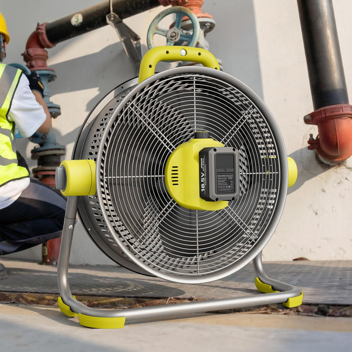 20 Inch Cordless Rechargeable Battery Powered Floor Fan Compatible with Dewalt 20V Battery, 6-Speed 4500 CFM Portable Fan with Carry Handle, Led