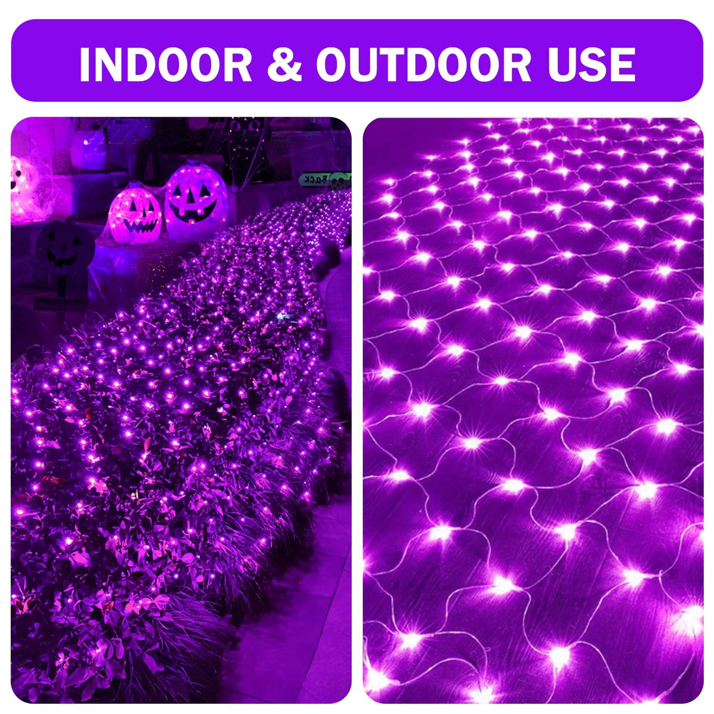 HeKation Halloween Net Lights Outdoor, Purple Halloween Net Mesh Lights 200 Led Bulbs Waterproof, for Indoor, Curtain, Tree, Bush, Party, Wedding