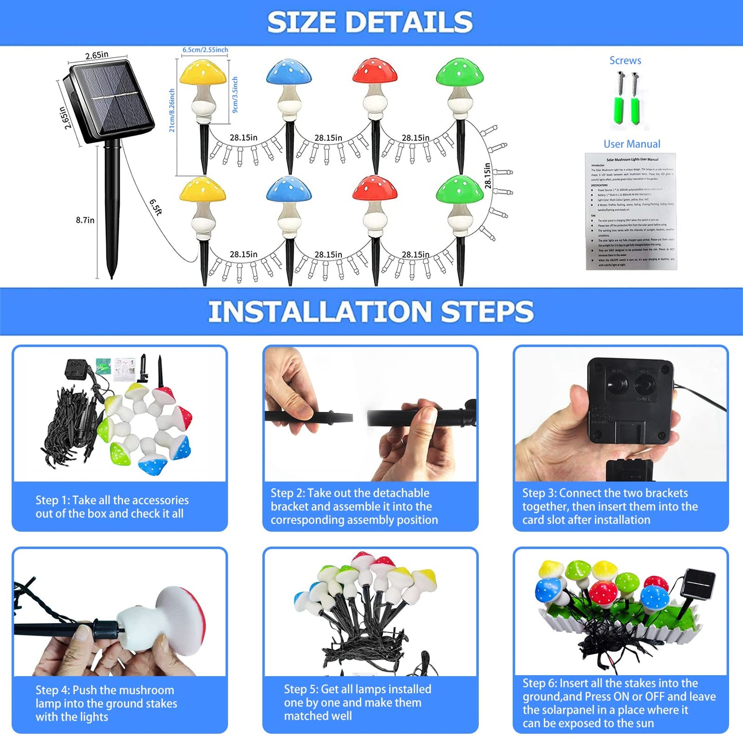 Upgraded Outdoor Solar Garden Lights, 8 Pack 50 LED Mushroom Outdoor 8 Modes 23ft Waterproof Solar Powered Landscape Cute Fairy String Light for Yard