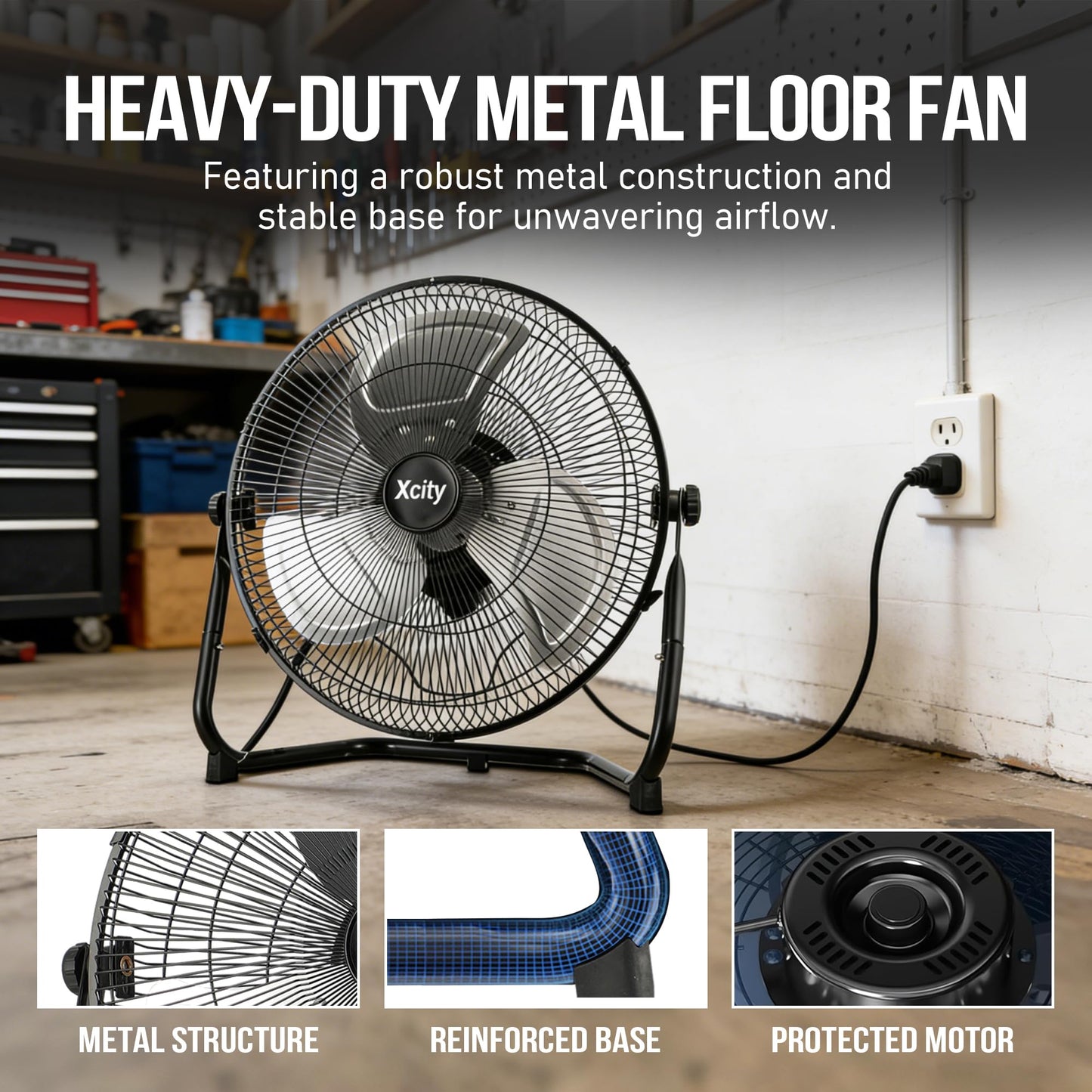 Xcity 18 Inch Metal Floor & Box Fan High Velocity 4000 CFM