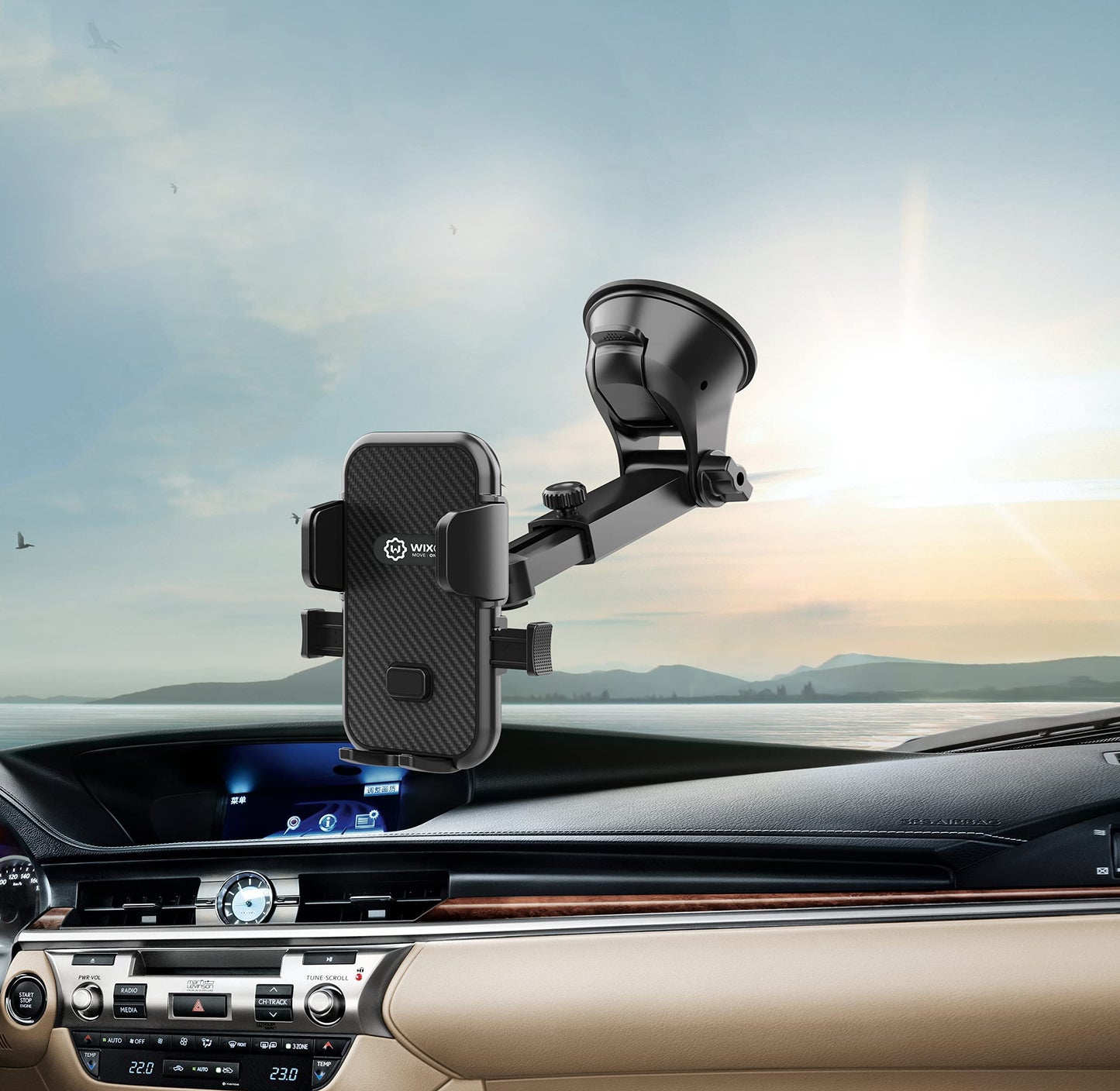 WixGear Universal Phone Holder for Car, Windshield Mount and Dashboard Mount Holder for Cell Phones and Tablets with Long Adjustable Arm (Automatic