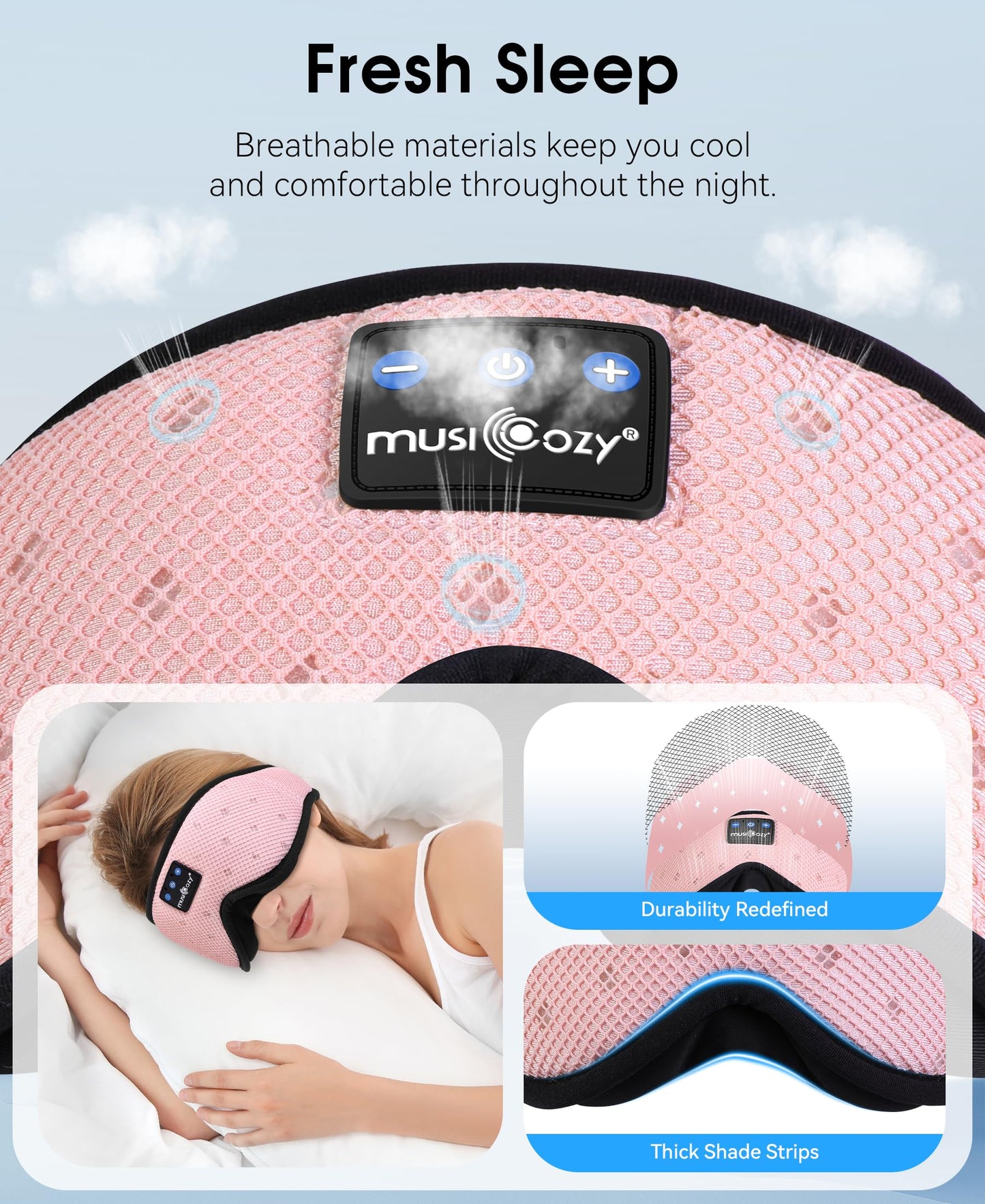 MUSICOZY Sleep Headphones Breathable Sleep Mask Bluetooth 5.4 Wireless Earphones Mask Sleeping Eyemask for Side Sleepers for Women Men Travel…