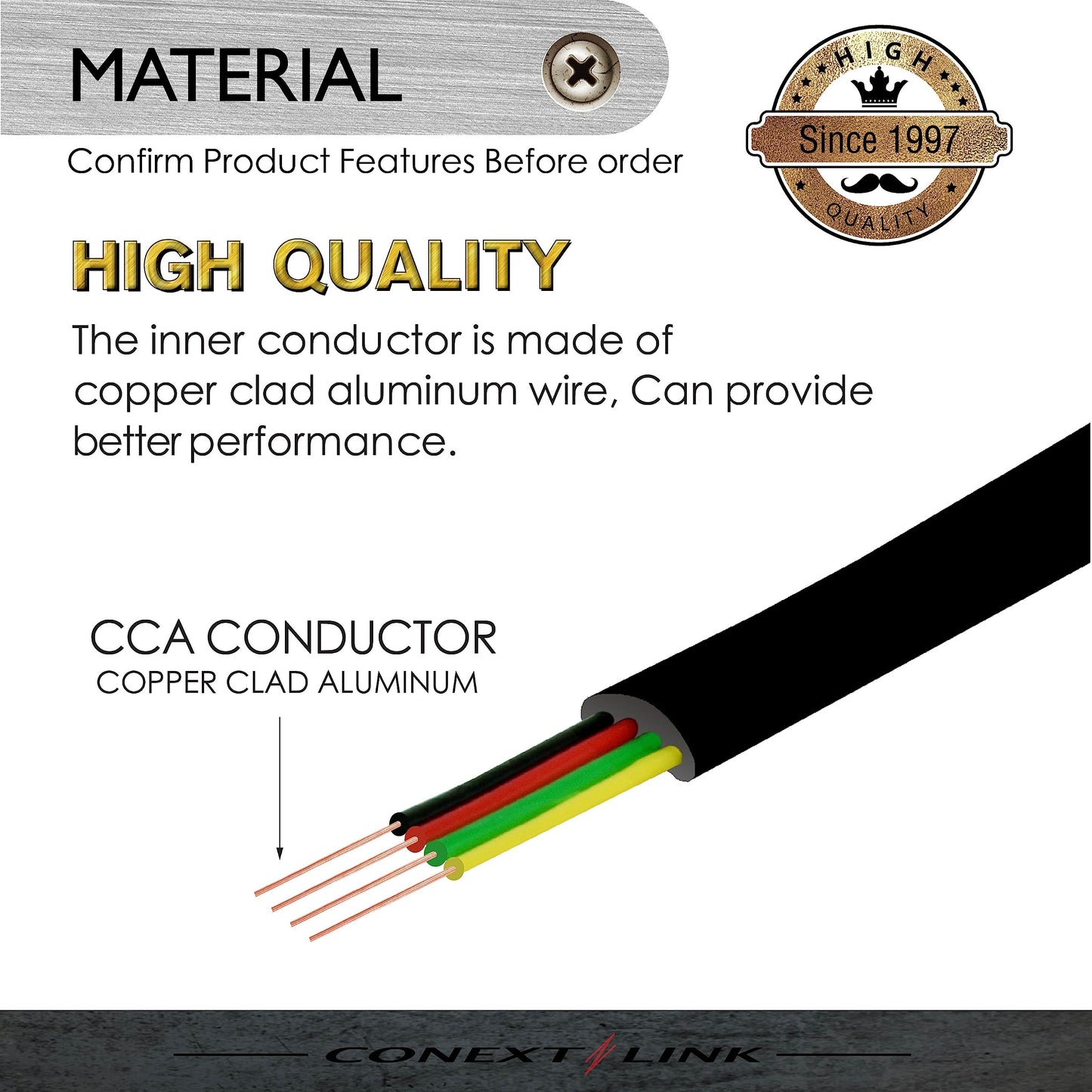 Conext Link RJ11 6P4C Modular Telephone Extension Cable Phone Cord Line Wire (7 Feet, Black)
