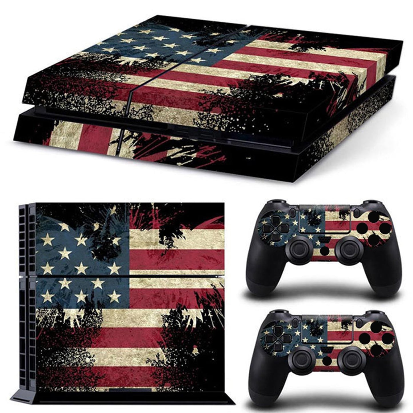 Game Console Skin Sticker Cover Compatible with PS4 Console and Controller The Flag of United States (Multi)
