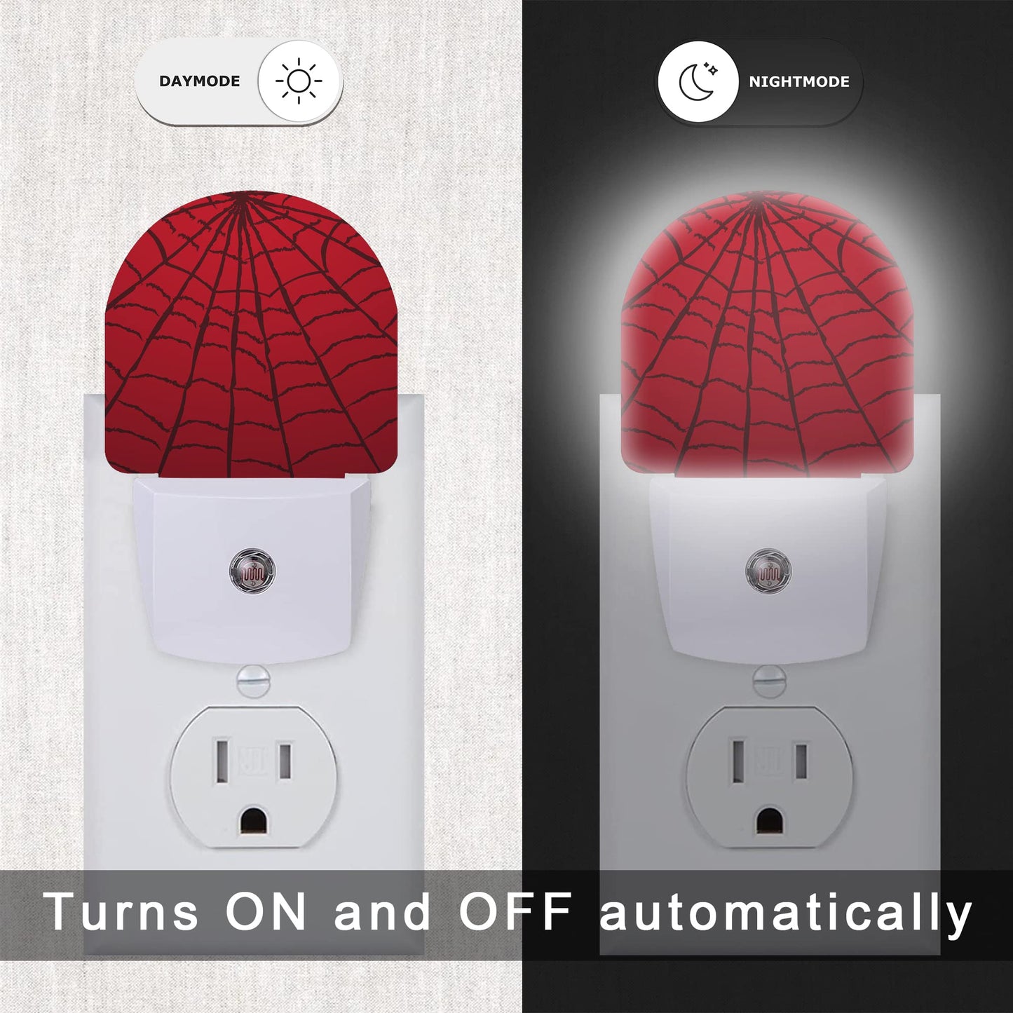 AOWULA Red Spider Web Night Light,Plug-in Wall Led Night Lights Decor for Boys Girls Room,Dusk to Dawn Sensor Wall Lamp