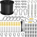 Yawuztu String Light Hanging Kit, 164 Feet Black 304 Stainless Steel Cable with Turnbuckle, Thimble & Hooks for Outdoor, Patio, Garden, Christmas
