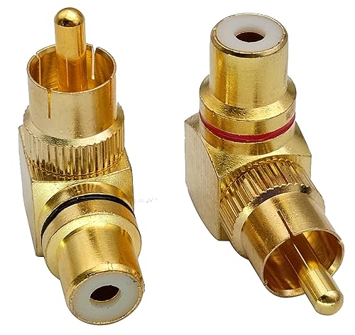 AAOTOKK 90 Degree RCA Adapter,Gold-Plated Right Angle RCA Male to RCA Female Jack Audio AV TV Adapters Metal Connector (2 Pack)