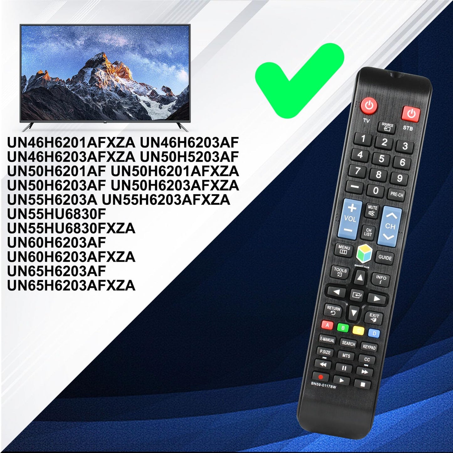 BN59-01178W for Samsung tv Remote UN32H5203 UN40H5203 UN55HU6830 UN55HU6830F UN55HU6830FXZA UN46H5203 UN50H5203 UN32H5203AF UN40H5203AF UN46H5203AF
