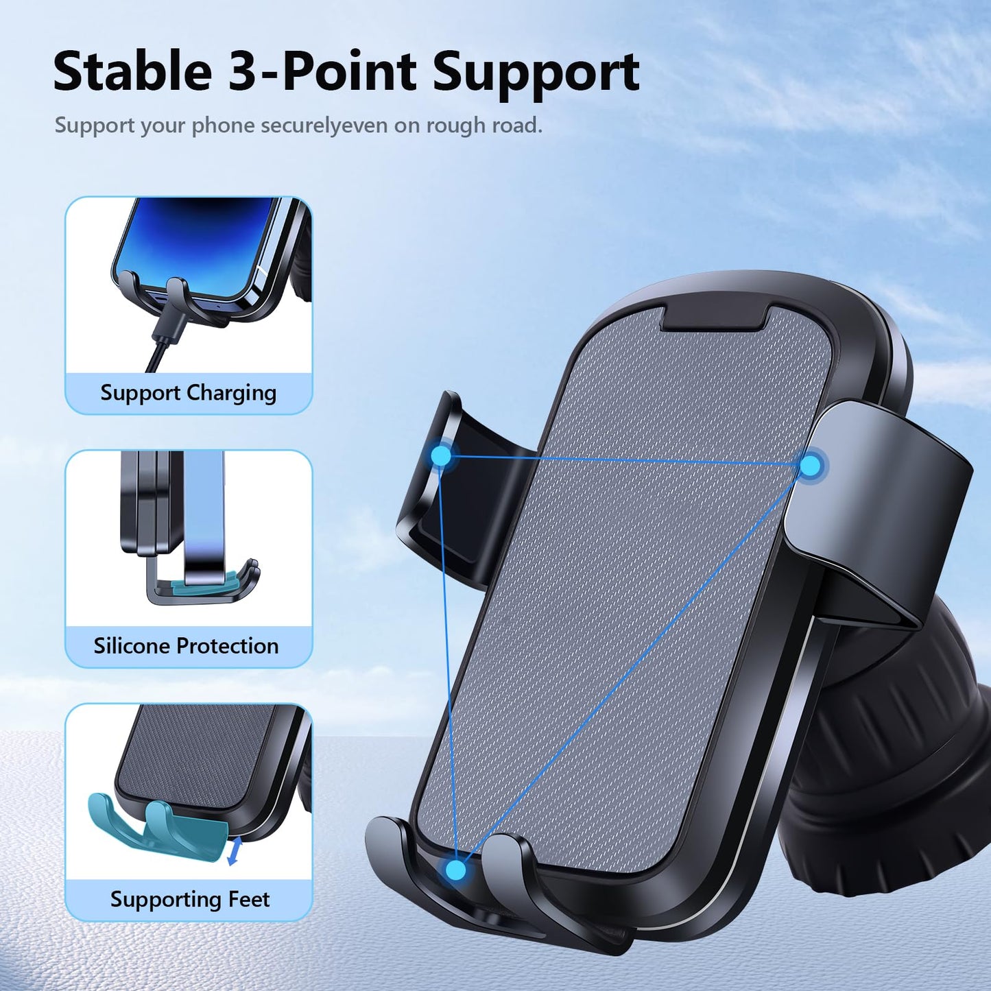 TGuidHand Car Phone Holder Fits iPhone 15/14/ 13 More 4.7-6.7’ Phones, Black (Argyle)