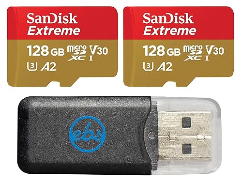 SanDisk MicroSDXC Extreme 128GB Memory Card (2 Pack) Compatible with DJI Mini 3, DJI Mini 3 pro, DJI RC (SDSQXA1-128G-GN6MN) UHS-I V30 A2 Bundle