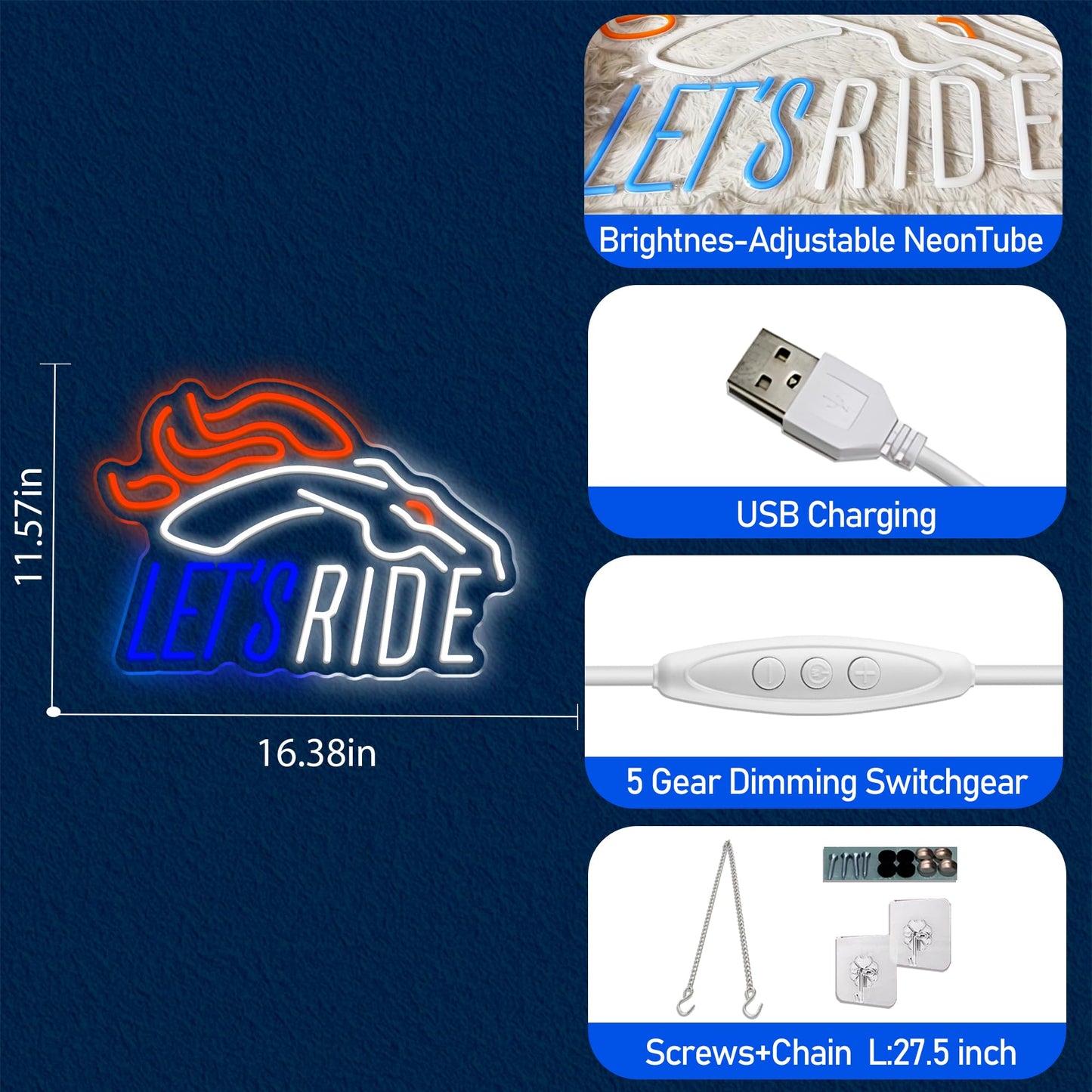 Football Team Neon Sign, Cool Dimmable Light Up Led Football Team Sign Merch Logo Hanging USB Powered for Wall Decor, Man Cave, Bedroom, Game Room