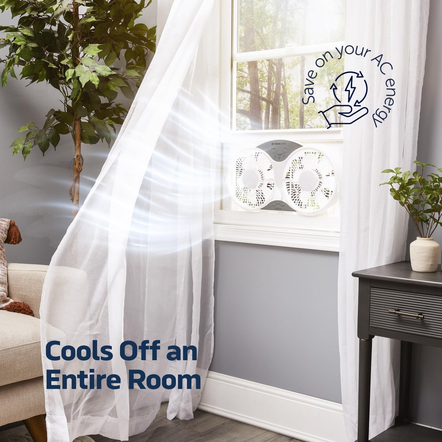 Nexair 9" Twin Window fan with Remote Control, 3 Speed Bedroom window fan reversible Airflow Exhaust And Intake Quiet Operation, Fan Window Easy