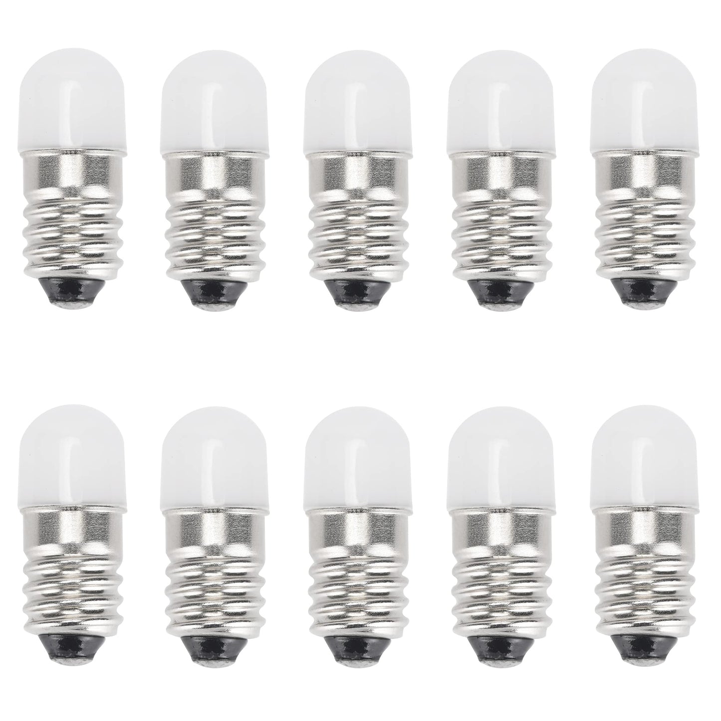 GutReise E10 LED Bulbs 6V Cold White,10pcs AC/DC E10 Miniature Screw LED Lamps 0.5Watts 65Lm (6V, Cold White)