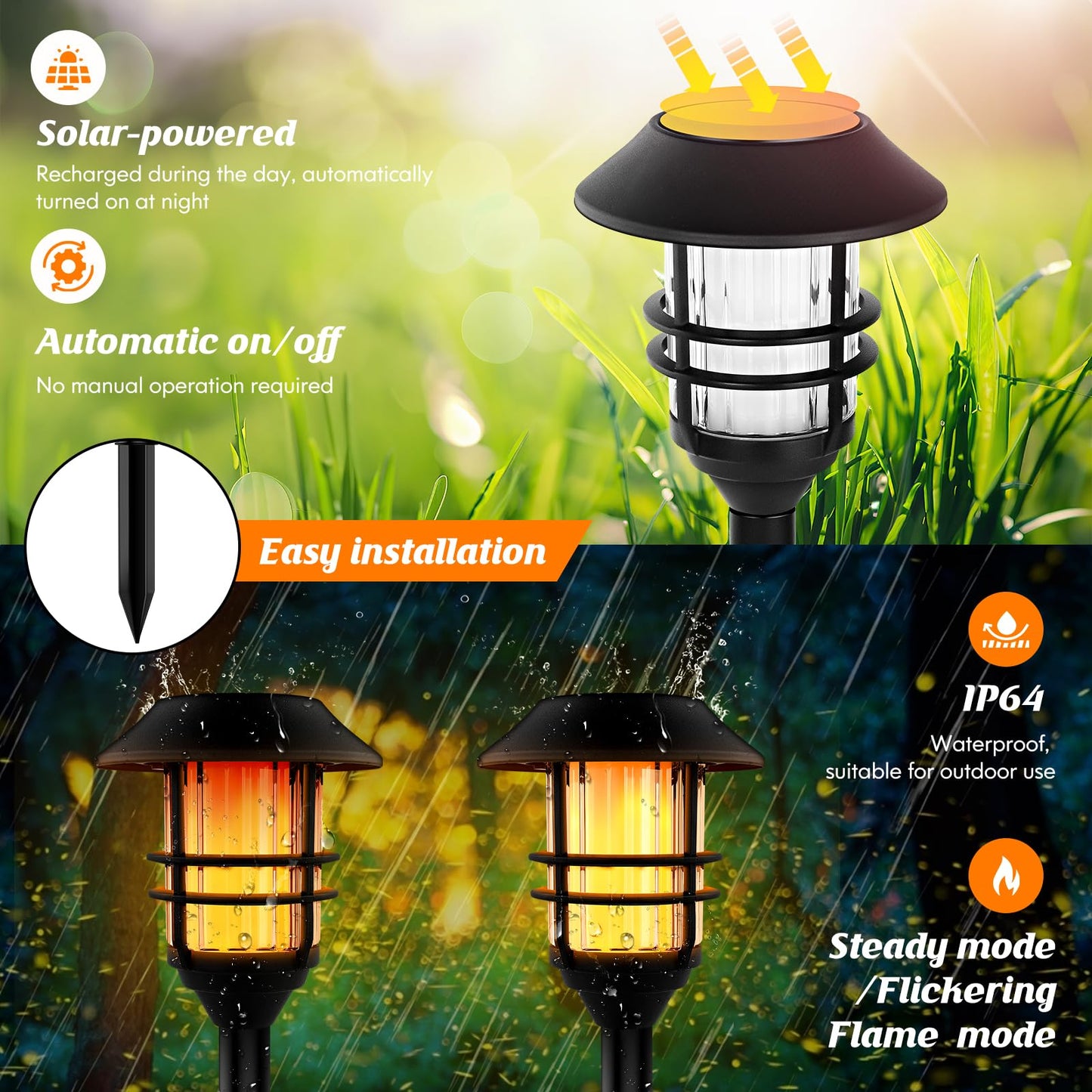 ZOOHAR Solar Pathway Flame Lights - Outdoor Solar LEDs with Metal Construction, Waterproof, Perfect for Gardens, Pathways, Patio, Balcony & Pool, 2