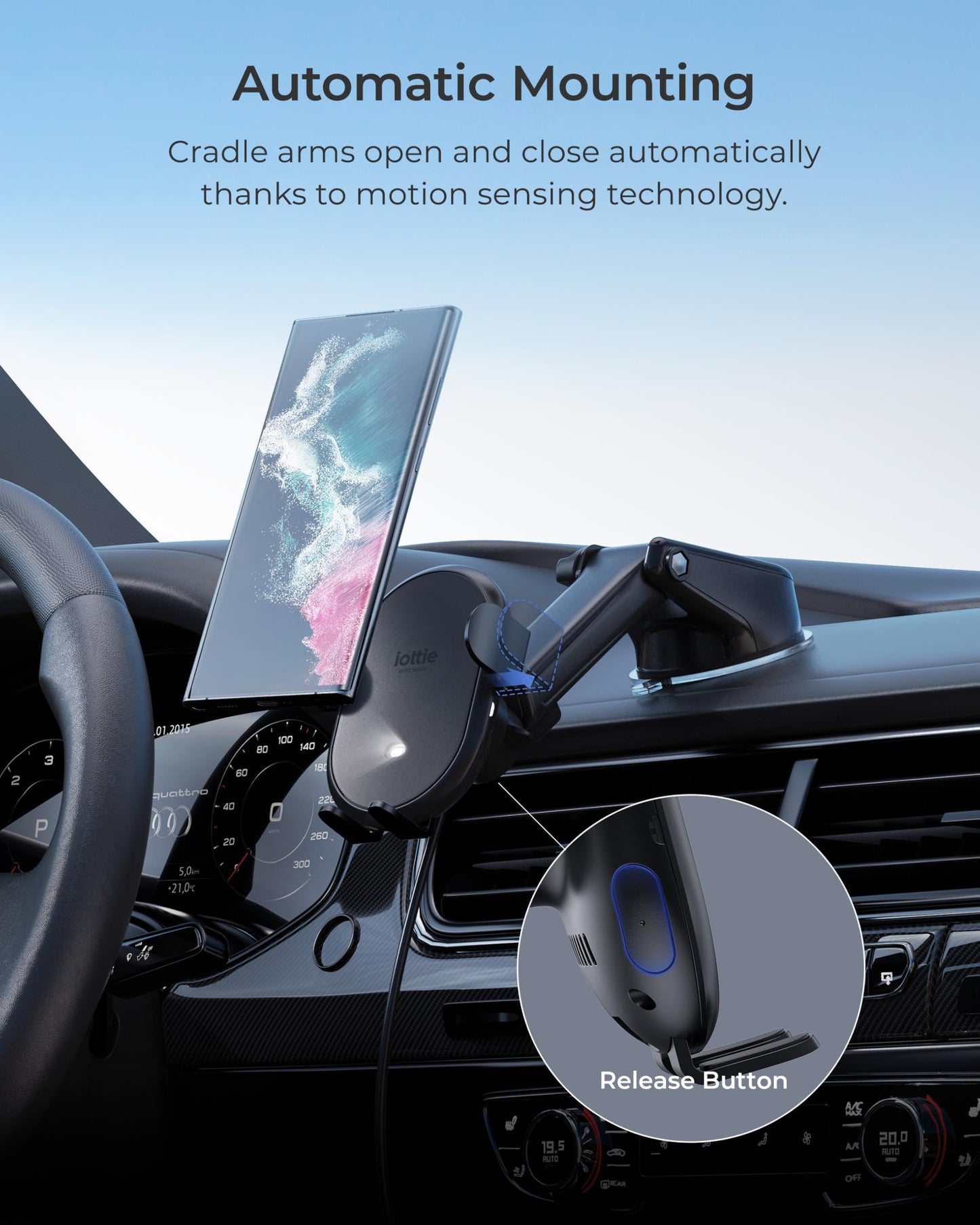 iOttie Auto Sense 2 Dash & Windshield Car Phone Holder with Qi Wireless Charging - Auto Clamping Phone Mount & Charger for iPhone, Google Pixel