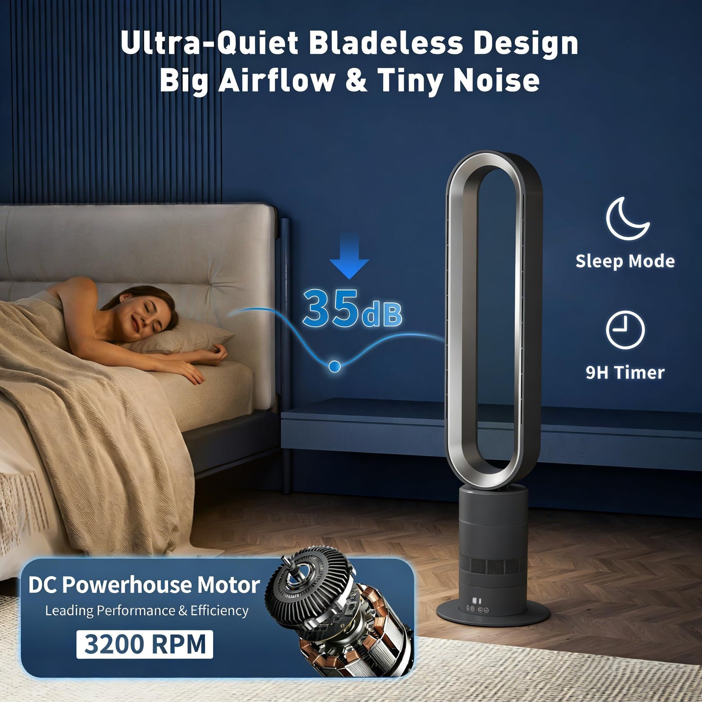 Xcity H601 Bladeless Tower Fan, 10 Cooling Speeds, Remote Control, Ultra-Quiet Brushless DC Motor for Bedroom, Living Room, Office & Commercial Use