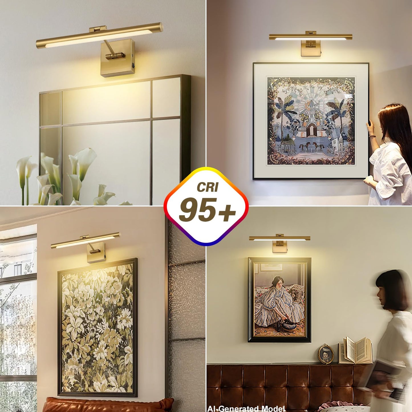Joosenhouse Battery Operated Picture Lights for Wall Rechargeable Art Lighting for Paintings Wireless Gallery Light with Remote Control 16.54”