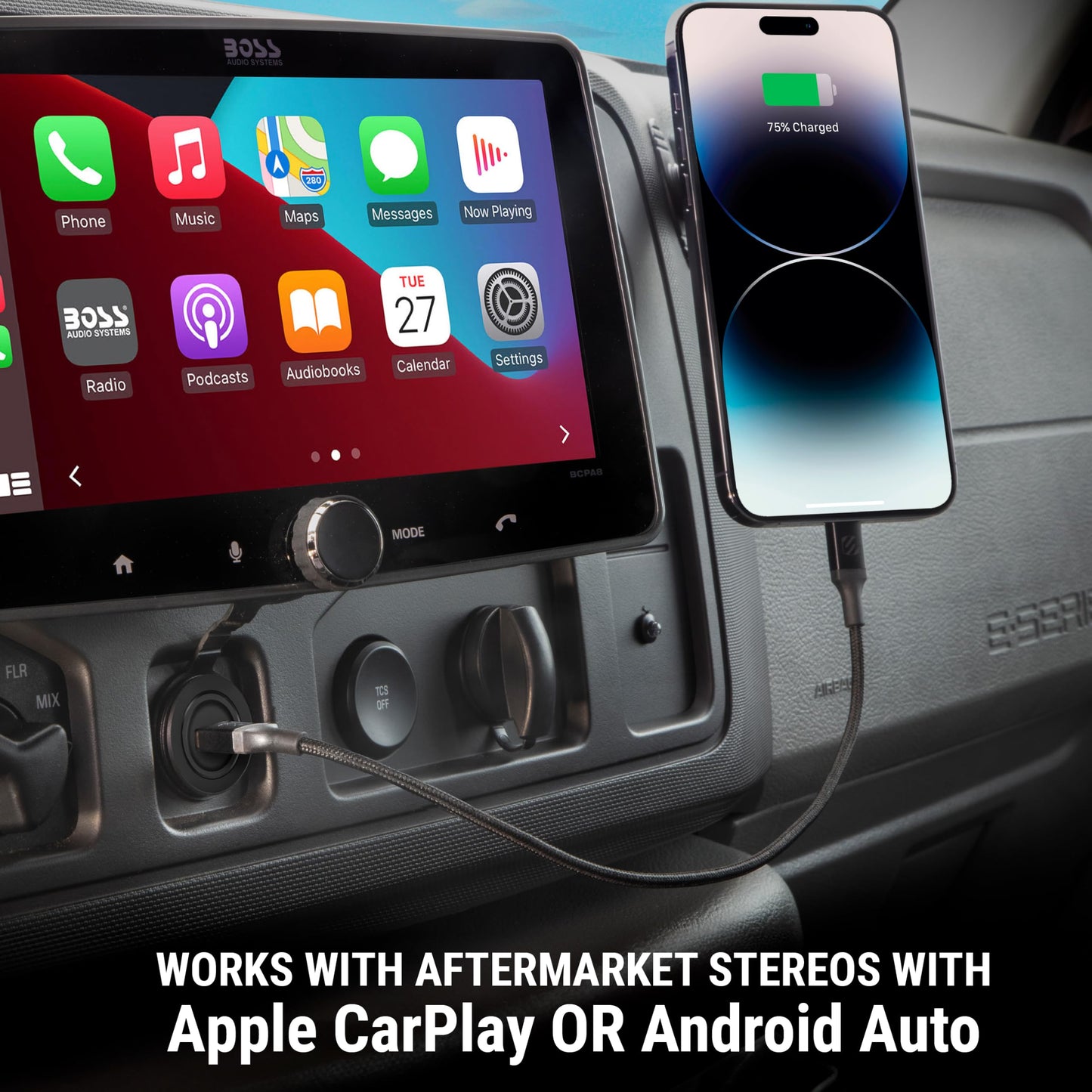 Scosche CPDACCKO Dash Mount Extension with 3 ft Cable, 12V Car Charger with Type-C Port Compatible with Apple CarPlay/Android Auto with USB-C to USB-A