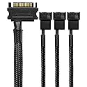 CRJ 15-Pin SATA to 3 PC Fan Power Adapter Cable - 12-inch (30cm), Black Sleeved - Power Up to Three 3-Pin & 4-Pin Computer Cooling Fans from an ATX
