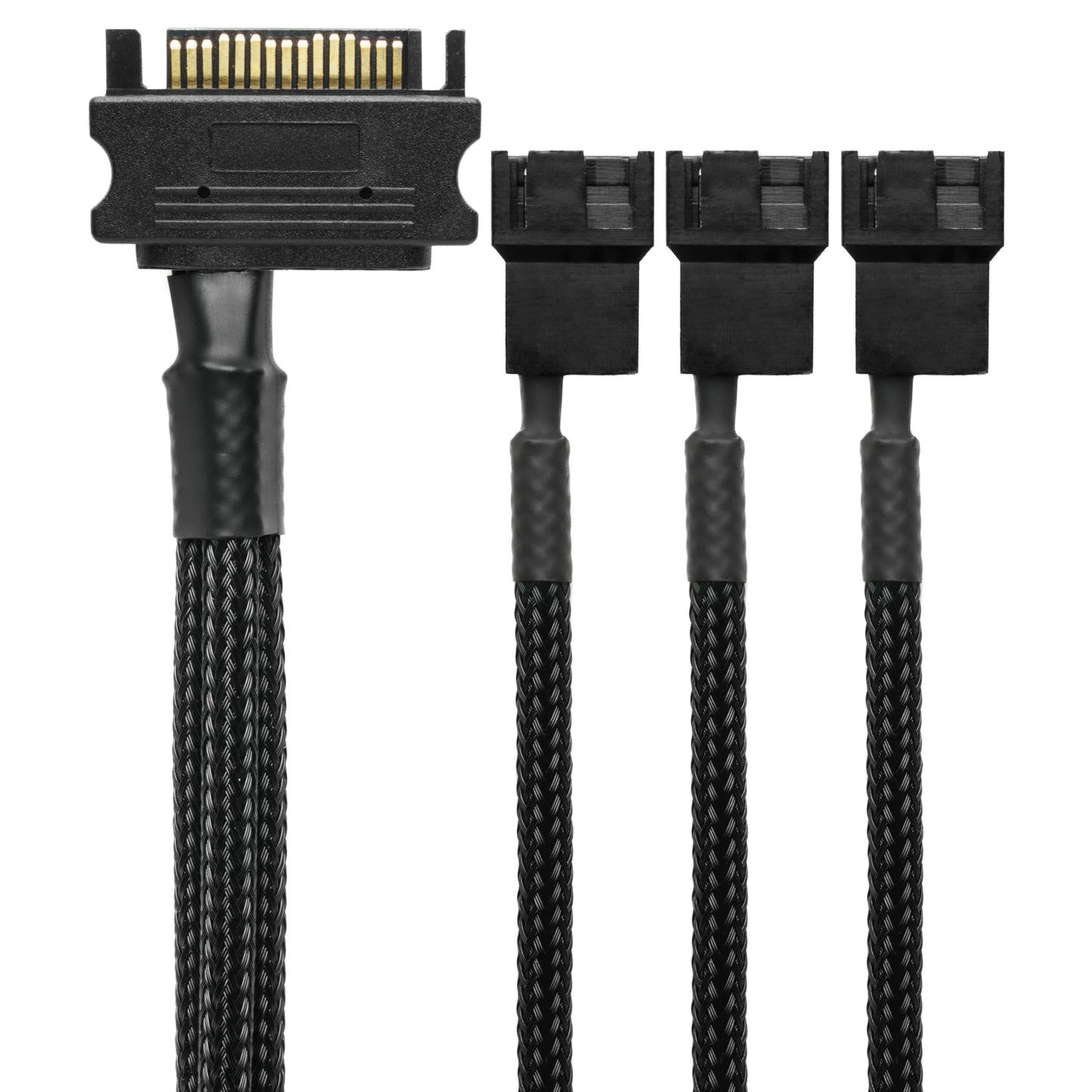 CRJ 15-Pin SATA to 3 PC Fan Power Adapter Cable - 12-inch (30cm), Black Sleeved - Power Up to Three 3-Pin & 4-Pin Computer Cooling Fans from an ATX
