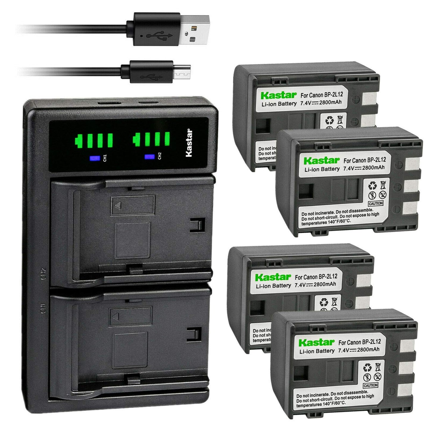Kastar 4-Pack Battery and LTD2 USB Charger Compatible with Canon Elura 40 MC, Elura 50, Elura 60, Elura 65, Elura 70, Elura 80, Elura 85, Elura 90