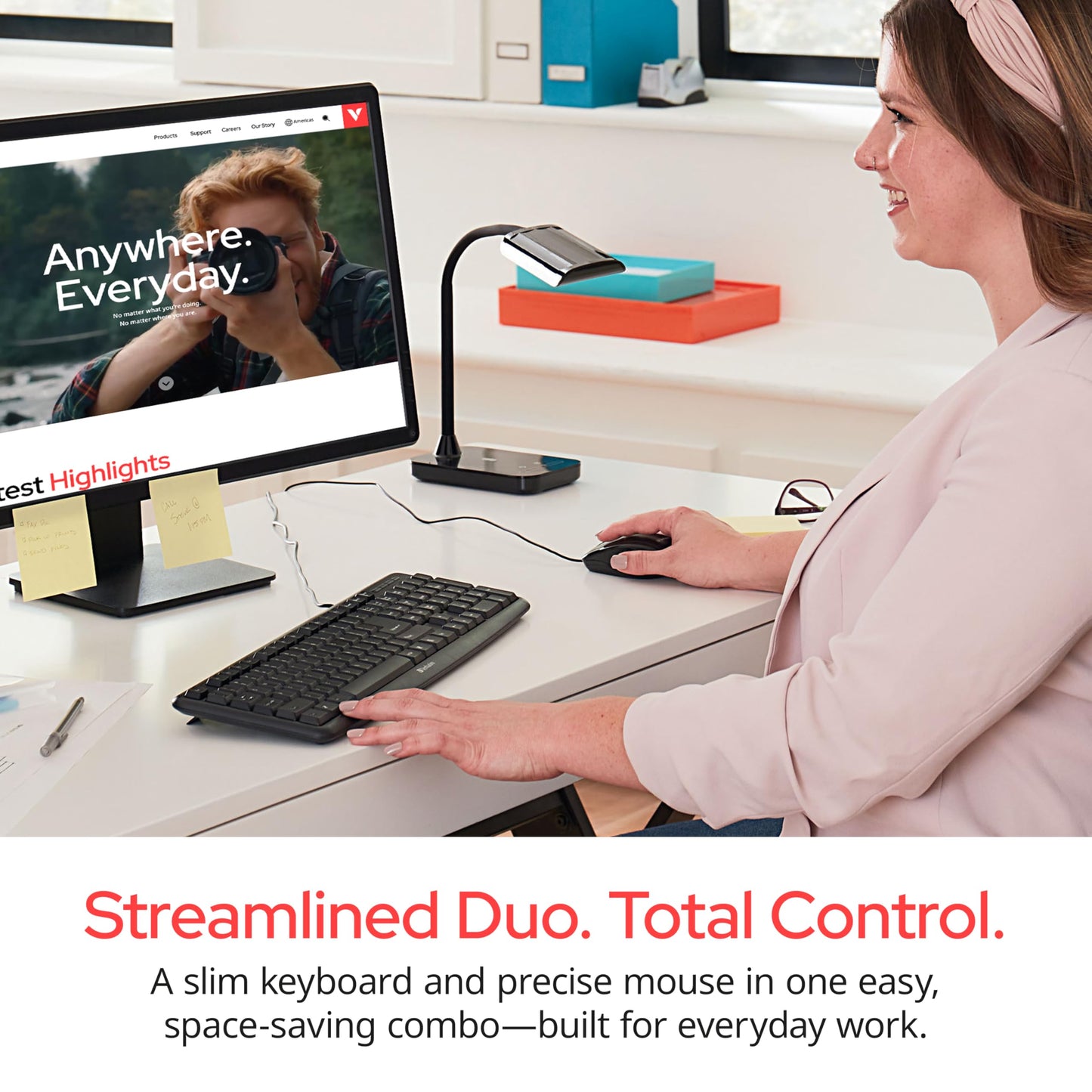 Verbatim Slimline Wired Keyboard and Mouse Combo USB Plug-and-Play Numeric Keypad Adjustable Tilt Legs Optical Corded Mouse Full-Size Computer