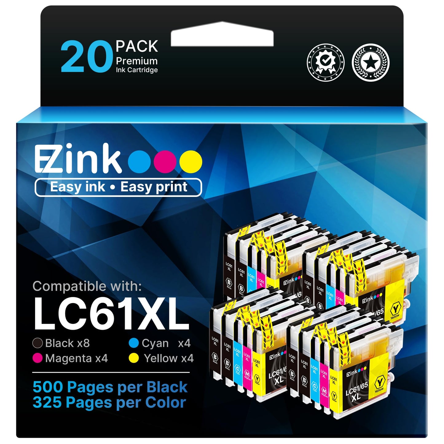 E-Z Ink Compatible Ink Cartridge Replacement for Brother LC61 LC-61 LC65 XL to use with MFC-J615W MFC-5895CW MFC-290C MFC-5490CN MFC-790CW MFC-J630W