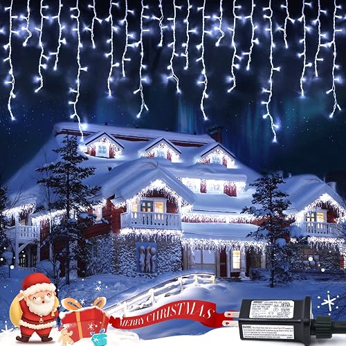JMEXSUSS Christmas Icicle Lights for Outside: 800 LED White Icicle Lights Outdoor Waterproof - White Christmas String Lights for House Wedding Party