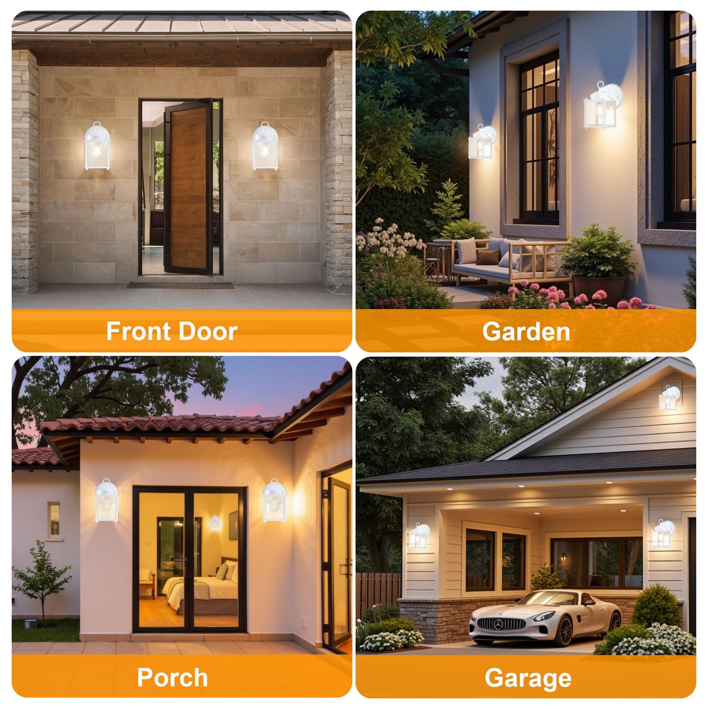 GRUENLICH Outdoor Wall Sconce, Exterior Wall Lighting Fixtures with Clear Glass, Front Porch Lighting, Outdoor Lights for Patio, Doorway, White, 4