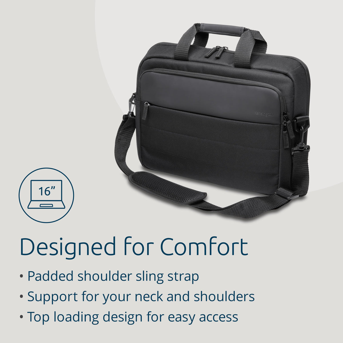 Kensington Carrying Case, Clamshell, Side Pocket, Padded Shoulder Straps, for 15.6 inch-16 inch Laptop (K60390WW), Black