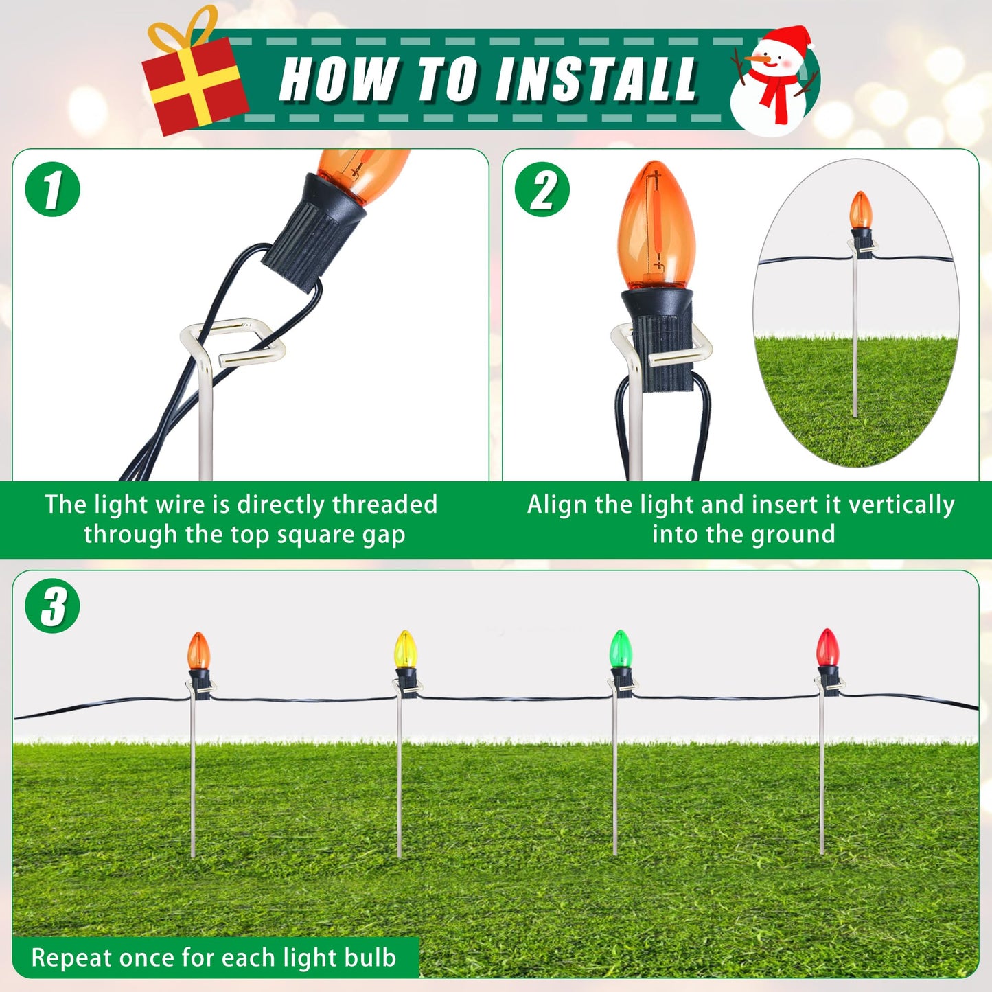 Bylion 50 Pack Metal Christmas Light Stakes - Outdoor Light Stakes - 9.8 Inch Christmas Yard Stakes for C7 C9 Universal Yard Lawn Stakes for Holiday
