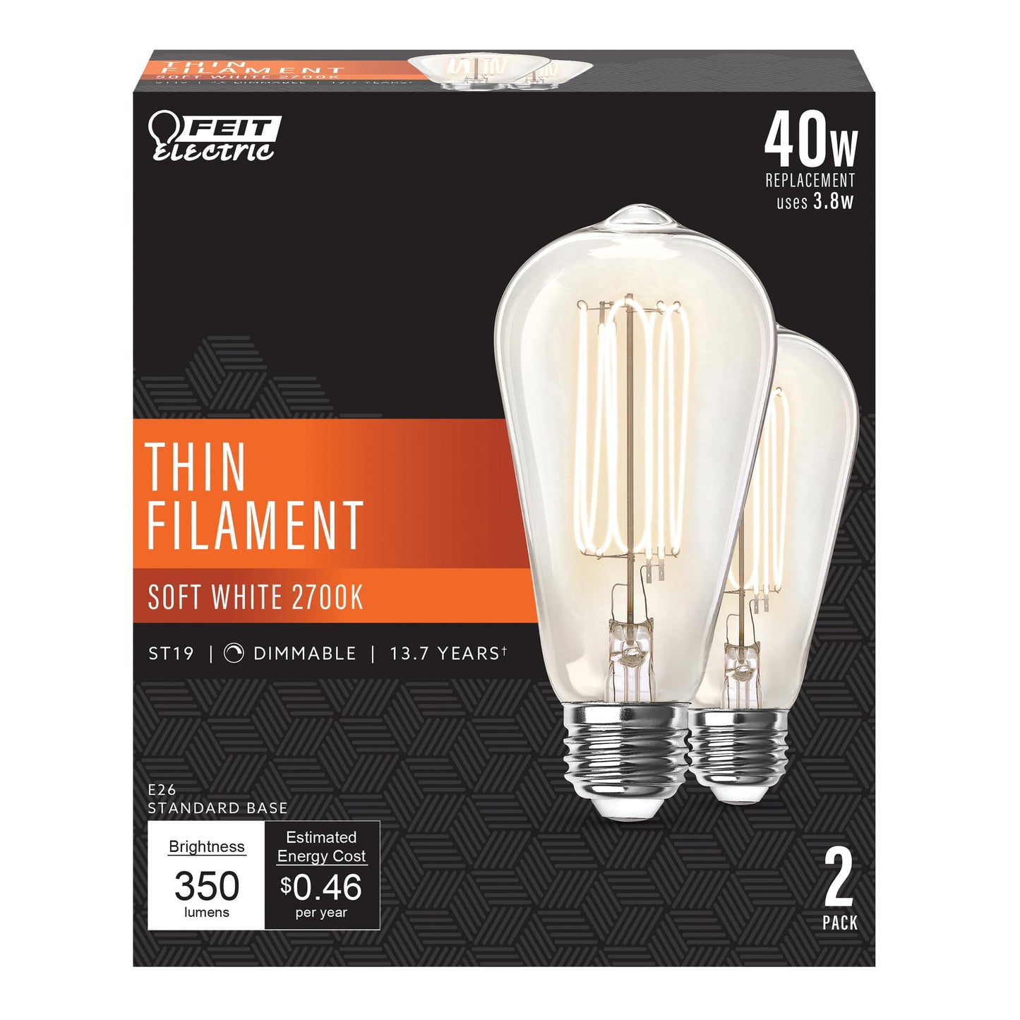 Feit Electric ST19 Vintage LED Light Bulb, 40W Eq, Soft White, 2 Pack