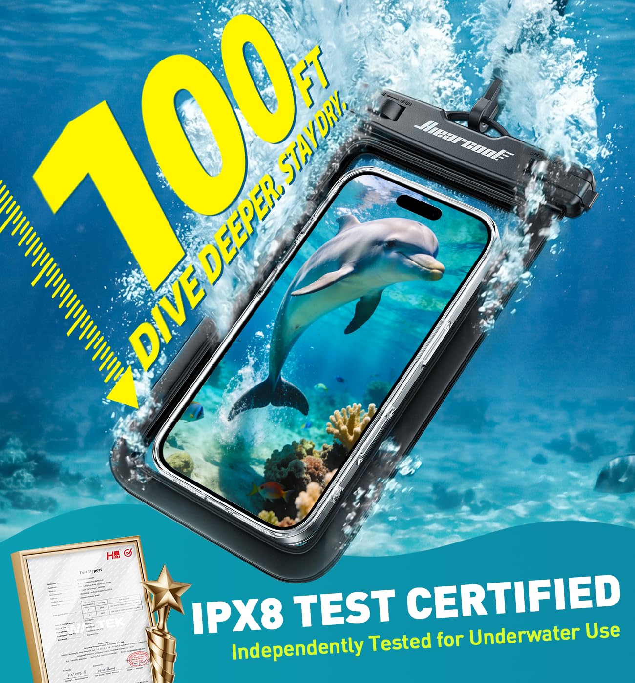 Hiearcool Waterproof Phone Pouch, IPX8 Waterproof Phone Case for iPhone 17/16/15/14 Pro Max, Cell Phone Dry Bag for Beach & Cruise Essentials, Touch