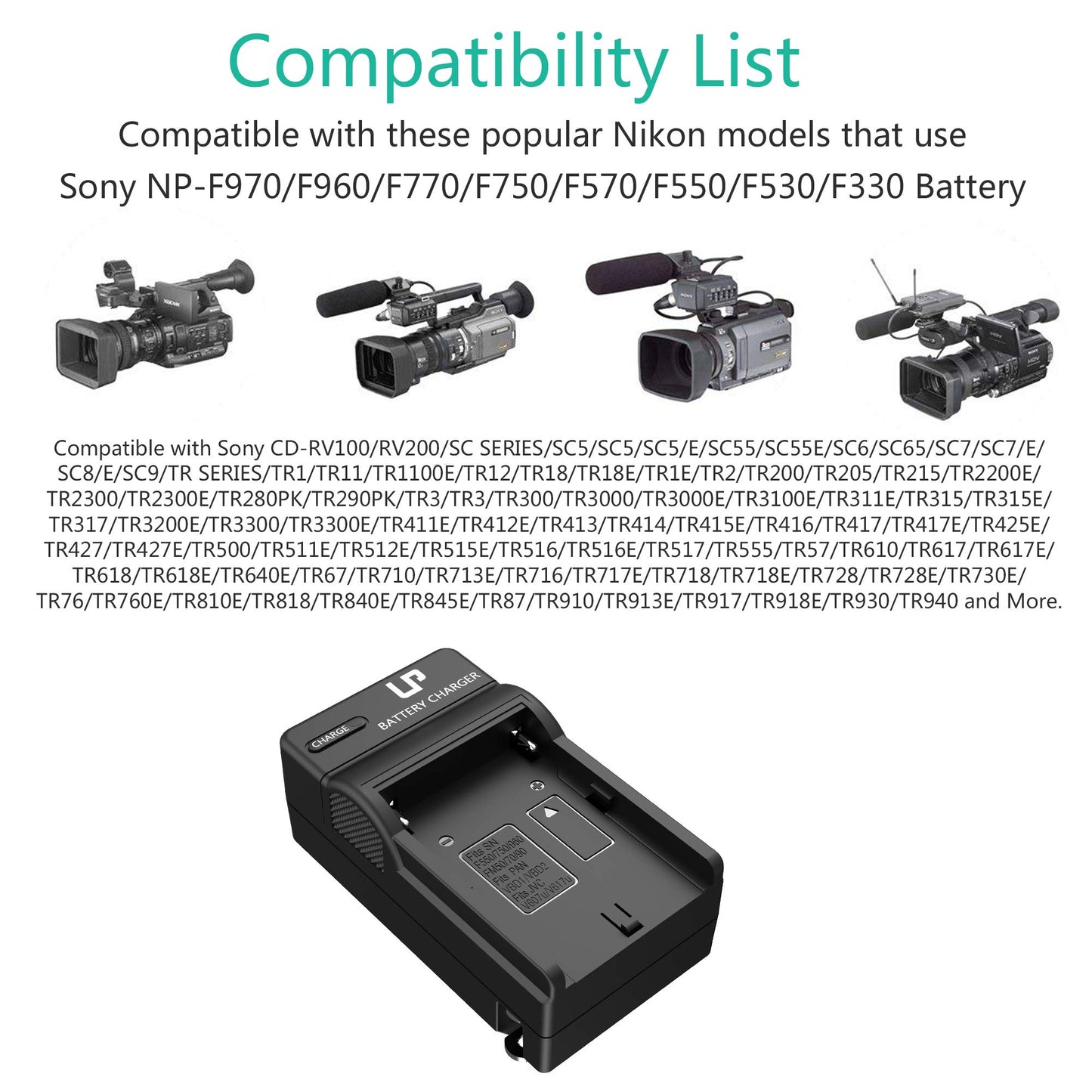 LP NP-F550 Battery Charger for Sony NP F550, F530, FM50, FM70, FM90, FM30, FM500H, FM51, FM55H, FM71, FM91, F570, F730, F730H, F750, F770, F930, F950