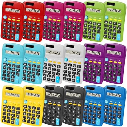 Enjamyo 18 Pcs Pocket Calculator, Solar Battery Dual Power, Basic Calculators, Mini Colorful Basic Solar Battery Calculator, 8 Digit Display