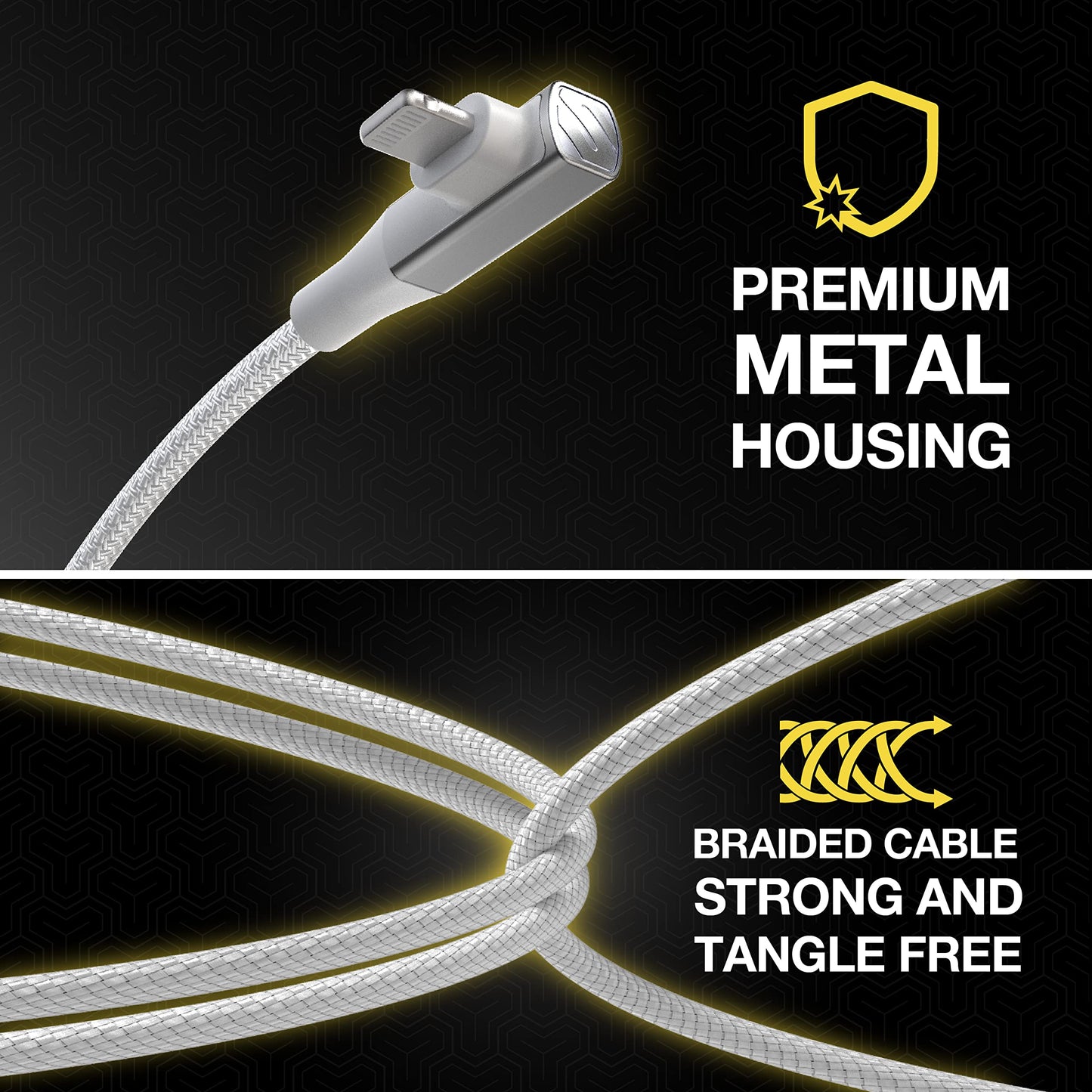Scosche Ci4BRA6WT-SP Strikeline RA Premium USB-C to Right-Angle MFi Certified Charge & Sync Braided Cable 6-ft. White/Silver