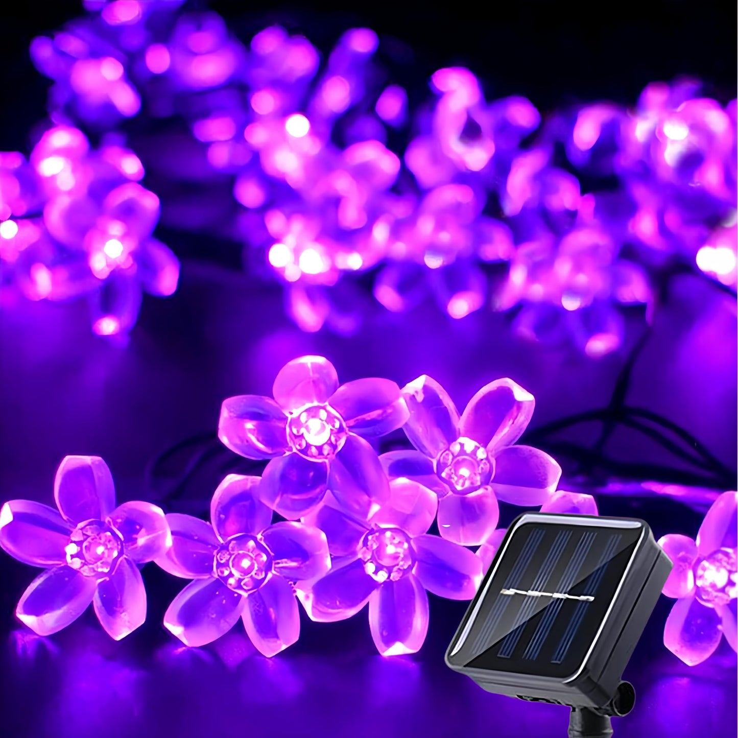 Clearhill Solar Cherry Flower Light, 39.4ft/12M, 100 Lights, Purple Light,8 Modes LED Outdoor Waterproof Fairy Tale lamp, Garden Fence, Courtyard