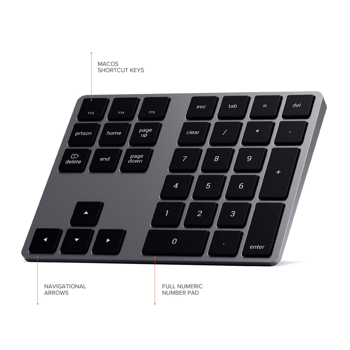 Satechi Bluetooth Extended Numeric Keypad, Rechargeable 34-Key, Space Gray