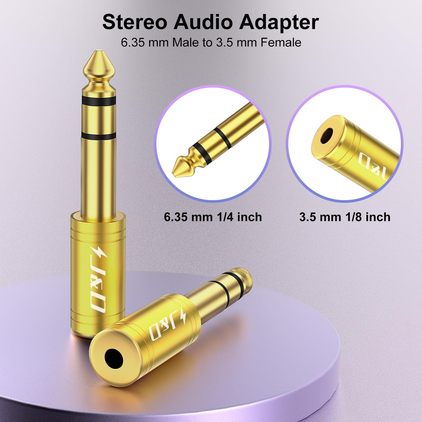 J&D 5-Pack 1/4 to 1/8 Headphone Adapter, 6.35 mm to 3.5 mm Stereo TRS Male to Female, Gold-Plated 3.5mm Plug Jack Connector for Guitar, Amp, Keyboard