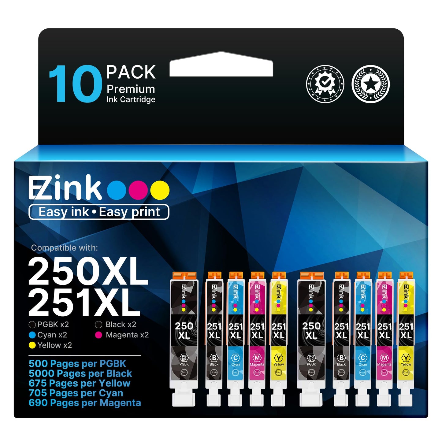 250XL 251XL Ink Cartridge for Canon PGI-250XL CLI-251XL for MX922 (10 Pack)