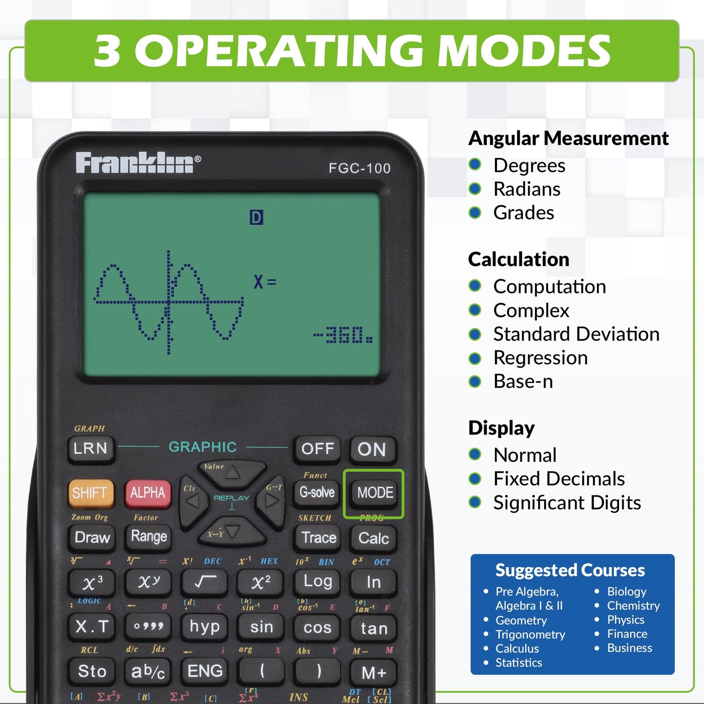 Franklin Scientific Graphing Calculator with 3 Operating Modes - Scientific Calculator Includes 20 Built-in graphs - Ideal for Beginner and Advanced