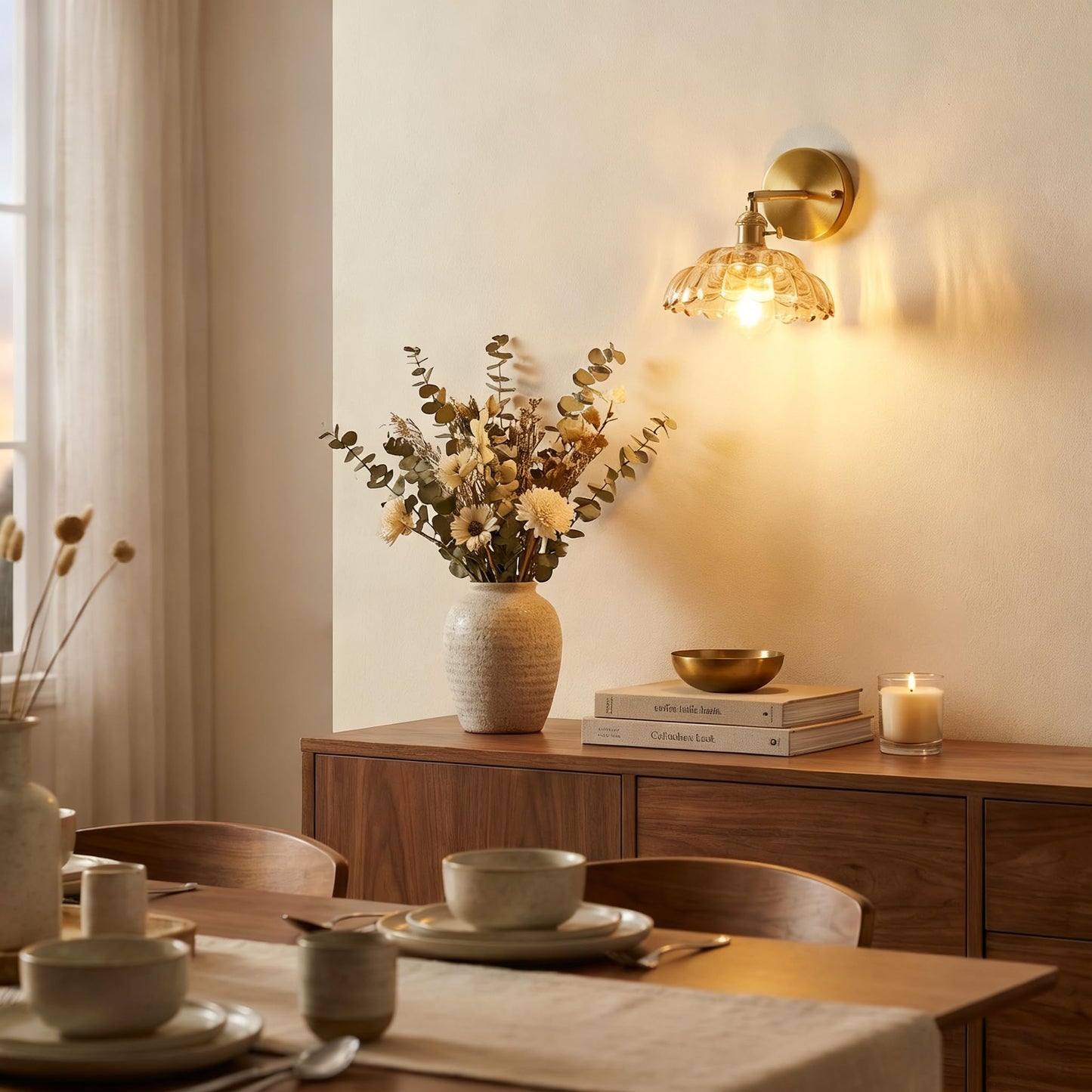 YJQHXY Industrial Style Amber Glass Wall Lights Bedside Lamp with Brass Socket Compatible with E26/E27 Bulbs 110V/120V Hardwired Wall Sconce