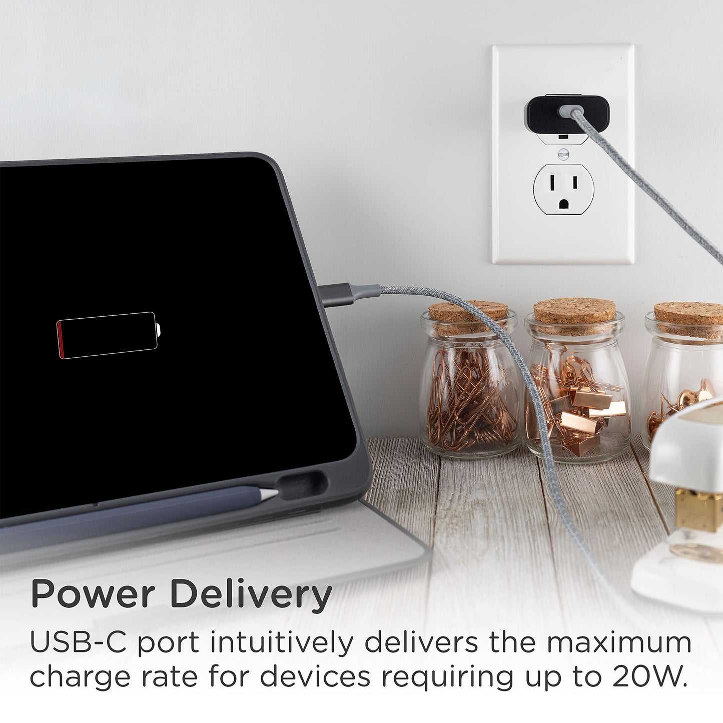 Cordinate 1 USB-C Port Wall Charger, 20W, Power Delivery, Fast Charge, Compact, Great for Travel, Compatible with Apple, Samsung, LG, Google